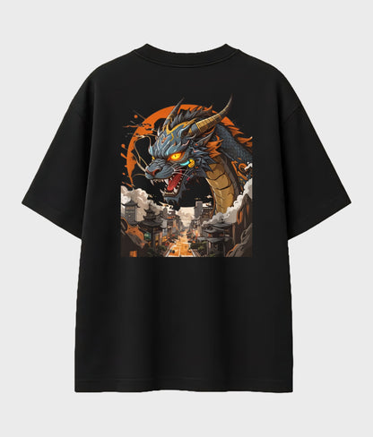 Inferno Dragon Cityscape Tee – Bold Graphic Streetwear Shirt Artecho